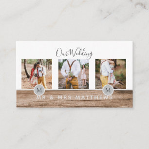 Rustic Photo Collage Monogram NEWLYWEDS BRÖLLOP Visitkort