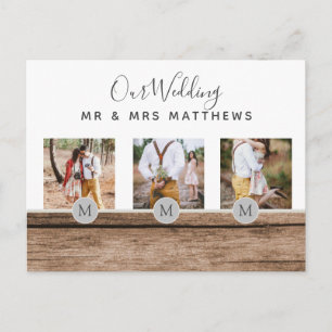 Rustic Photo Collage Monogram NEWLYWEDS BRÖLLOP Vykort