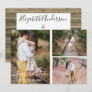 Rustic Photo Collage Spara datumkortet Inbjudningar