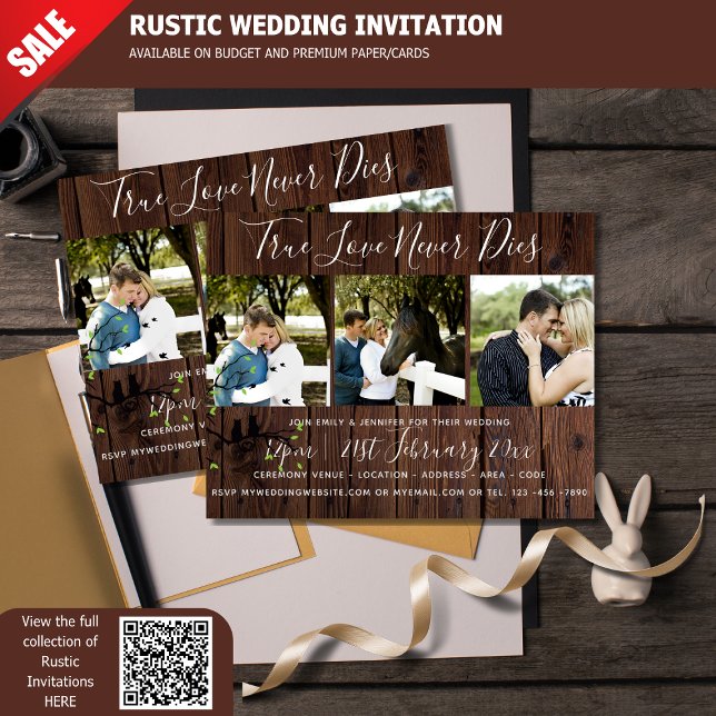 Rustic PHOTO Collage Wedding INVITATION Wood (Skapare uppladdad)