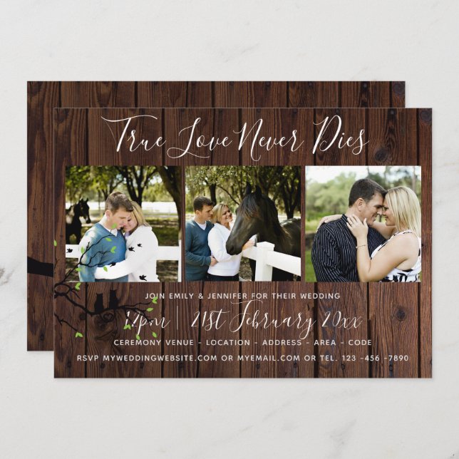 Rustic PHOTO Collage Wedding INVITATION Wood Inbjudningar (Fram/baksida)