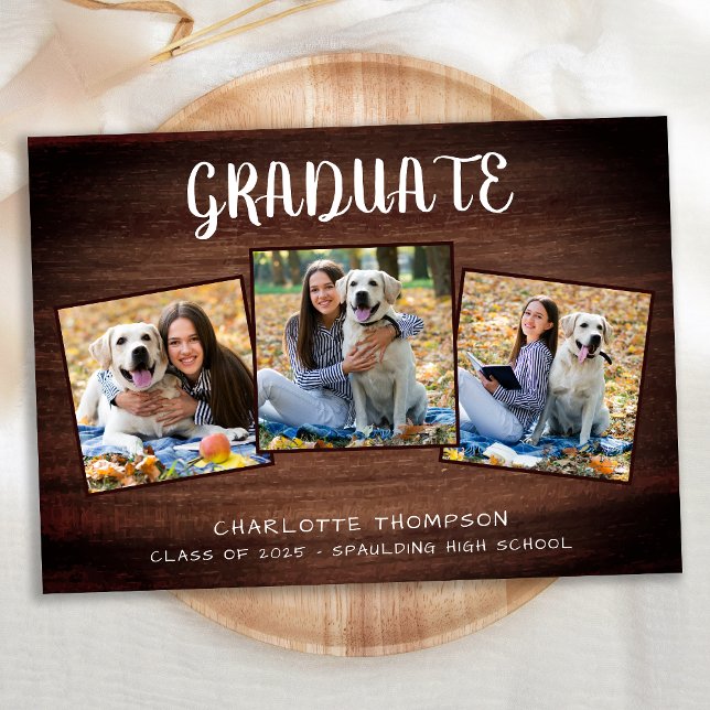 Rustic Photo Collage Wood Avslappnad Studenten Inbjudningar (Skapare uppladdad)