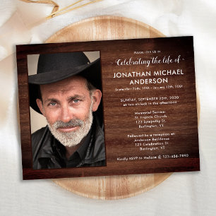 Rustic Photo Memorial Funeral Firande of Life Inbjudan Vykort