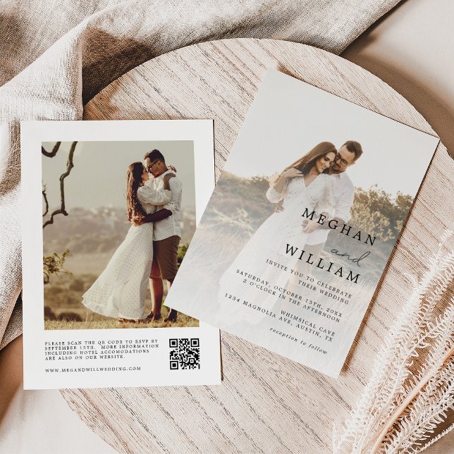 Rustic Photo QR Code Wedding bjudande Inbjudningar (Skapare uppladdad)