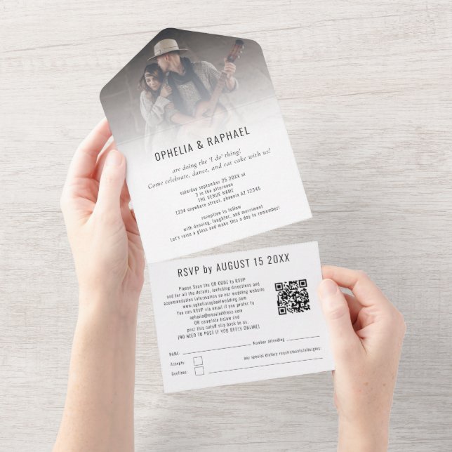 Rustic Photo QR-skriptmottagare Adress Bröllop (Avrivbar del)