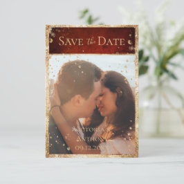 Rustic Photo Red Guld Flat Save Date Spara Datumet