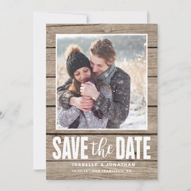 Rustic Photo Save Date Light Wood Spara Datumet (Framsida)