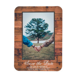 Rustic Photo Save Date Wood Personalize Magnet