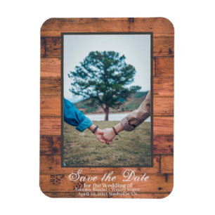 Rustic Photo Save Date Wood Personalize Magnet