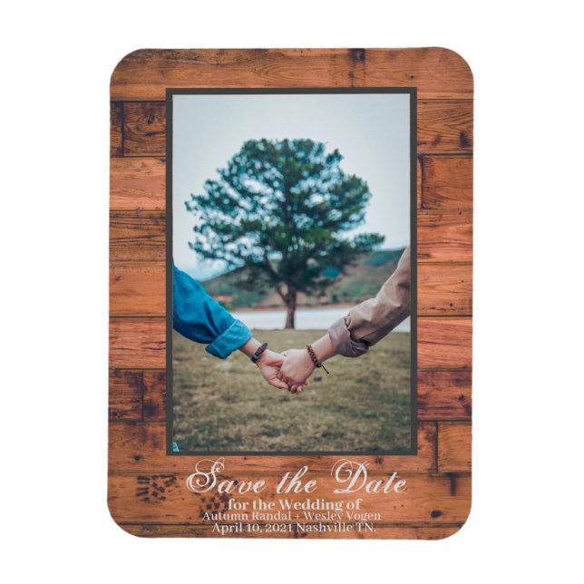 Rustic Photo Save Date Wood Personalize Magnet (Vertikal)