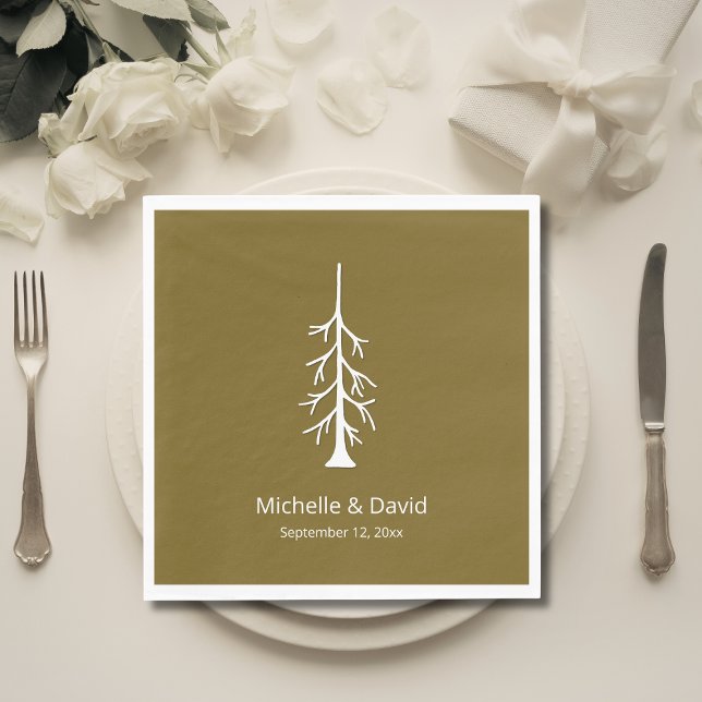 Rustic Pine Tree Woodland Casual Wedding Brown Pappersservett (Skapare uppladdad)
