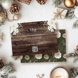 Rustic Pine Winter Wedding QR Code RSVP Card OSA Kort
