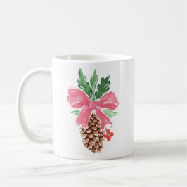 Rustic Pinecone Christmas Mug with Red Bow Kaffemugg