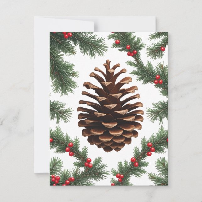 Rustic Pinecone Flat Helgdag Card - Farmhouse Chri Julkort (Framsida)