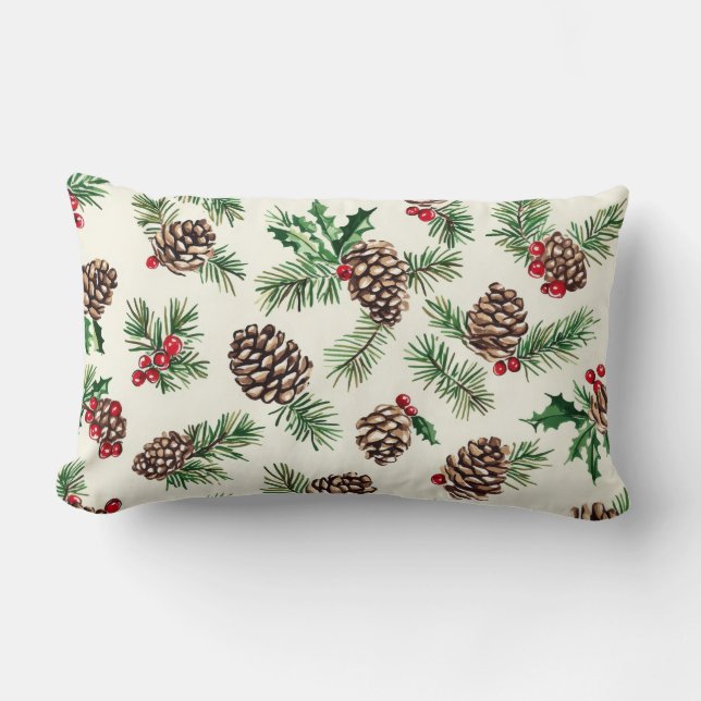 Rustic Pinecone & Holly jul Dekorativ kudde (Framsida)