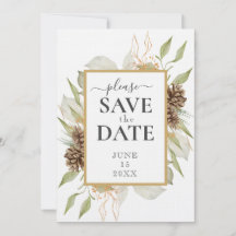 Rustic Pinecone Ram on White Save THE DATE