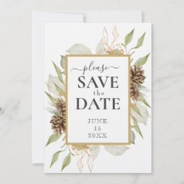 Rustic Pinecone Ram on White Save THE DATE Inbjudningar