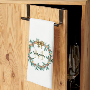 Rustic Pinecone   Stjärnkrans vid jul Monogram Kökshandduk