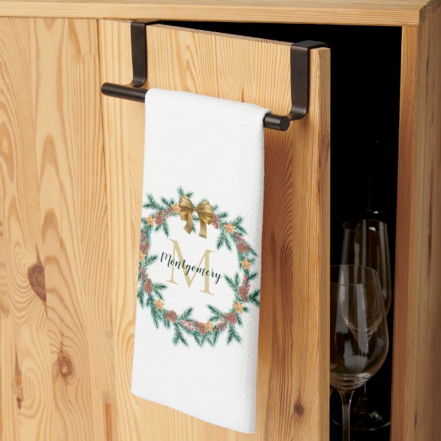 Rustic Pinecone | Stjärnkrans vid jul Monogram Kökshandduk (Thirds Fold)