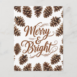 Rustic Pinecone-vykort för Helgdag - Merry & Brigh Helg Vykort