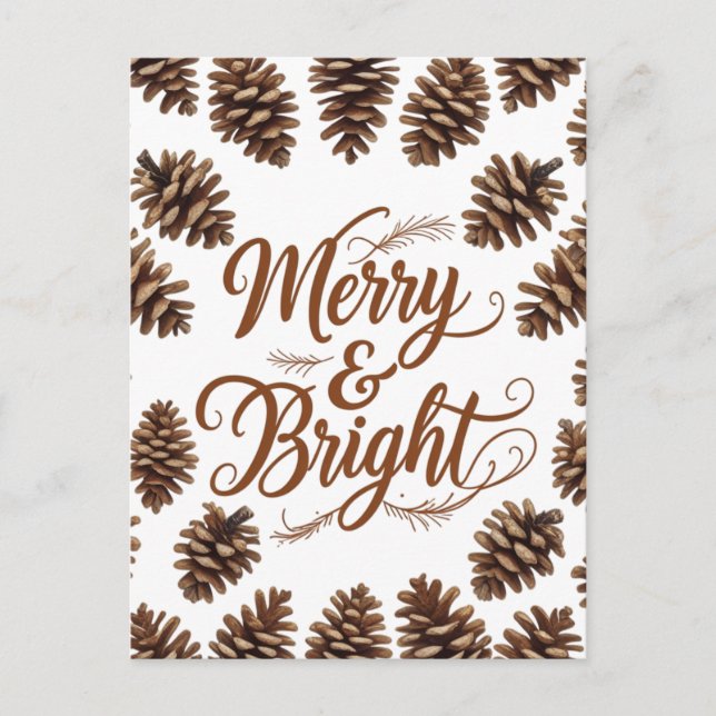 Rustic Pinecone-vykort för Helgdag - Merry & Brigh Helg Vykort (Framsida)