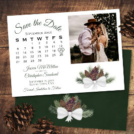 Rustic Pinecones Bröllop Calendar & Photo Spara Datumet