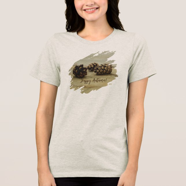 Rustic Pinecones Brown Nature Photo Lycklig Höst T Shirt (Framsida)