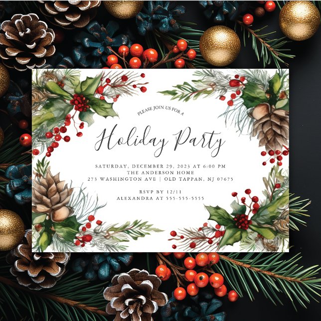 Rustic Pinecones Holly Berry jul Party Inbjudningar (Skapare uppladdad)