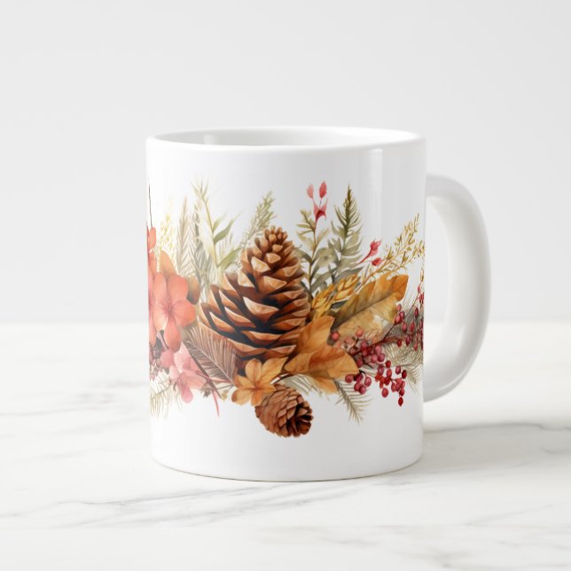 Rustic Pinecones, Höst löv & Winter Berries Jumbo Mugg (Framsida höger)