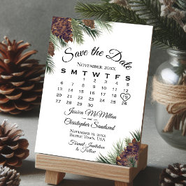 Rustic Pinecones Winter Greenery Calendar Bröllop Spara Datumet