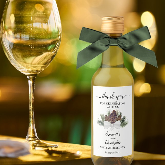 Rustic Pinecones Winter Wedding Mini Vinetikett (Skapare uppladdad)