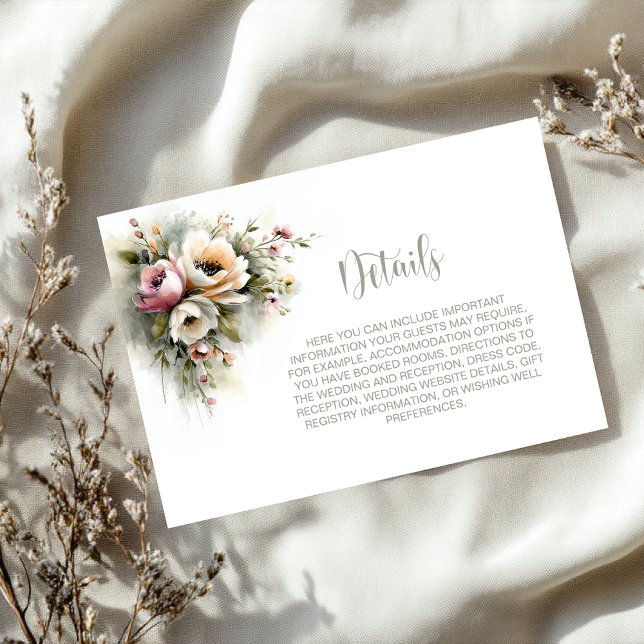 Rustic Pink and Orange Floral Wedding Details Tilläggskort (Skapare uppladdad)