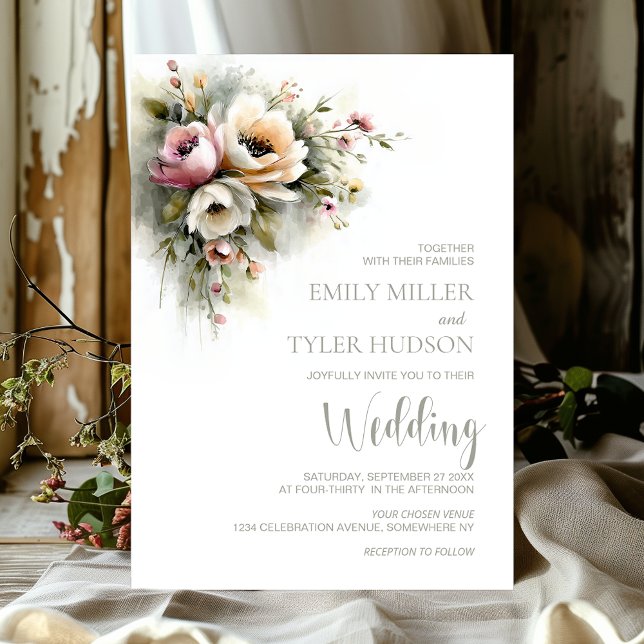 Rustic Pink and Orange Floral Wedding Inbjudningar (Skapare uppladdad)