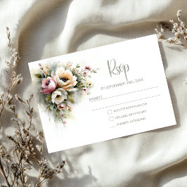 Rustic Pink and Orange Floral Wedding RSVP OSA Kort