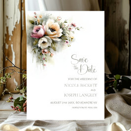 Rustic Pink and OrangeFloral Wedding Save the Date Spara Datumet