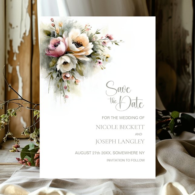 Rustic Pink and OrangeFloral Wedding Save the Date Spara Datumet (Skapare uppladdad)