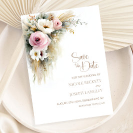 Rustic Pink and White Floral Wedding Save the Date Spara Datumet