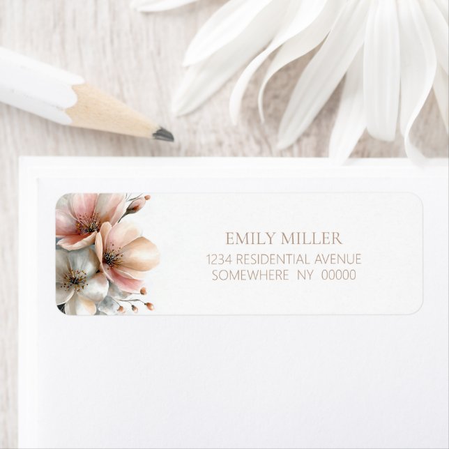 Rustic Pink Floral Return Address Label Returadress Etikett (Insitu)