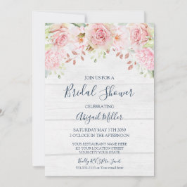 Rustic Pink Floral Spring Bridal Shower Inbjudningar