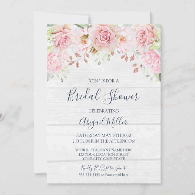 Rustic Pink Floral Spring Bridal Shower Inbjudningar (Framsida)