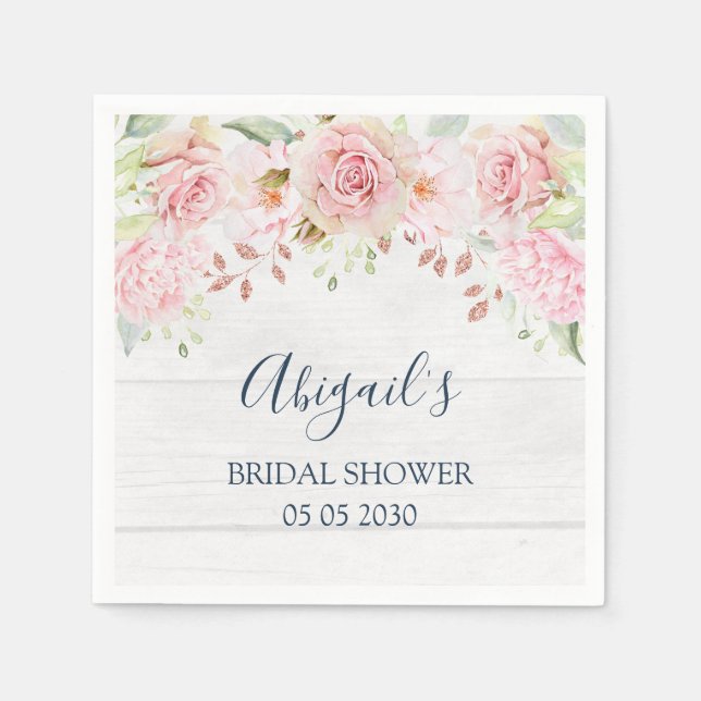 Rustic Pink Floral Spring Bridal Shower Napkin Pappersservett (Framsidan)