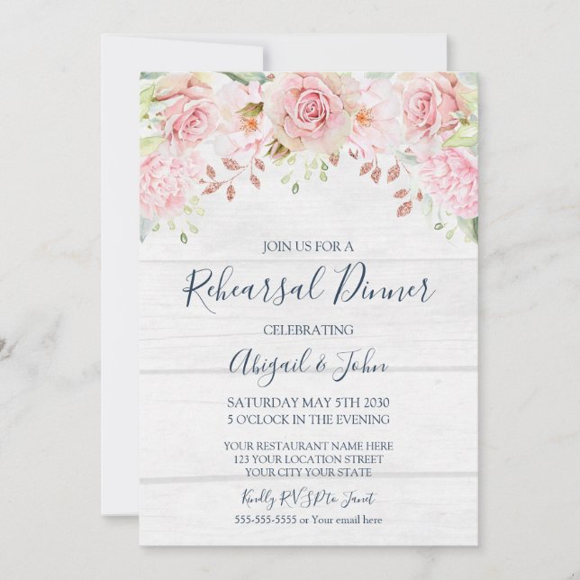 Rustic Pink Floral Spring Rehearsal Dinner Inbjudningar (Framsida)
