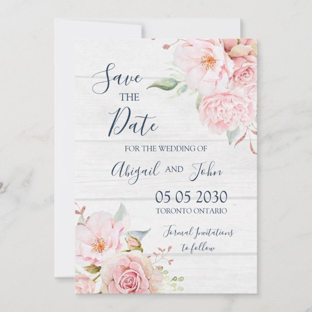 Rustic Pink Floral Spring Save the Date Card Spara Datumet (Framsida)