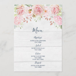 Rustic Pink Floral Spring Wedding Menu Meny
