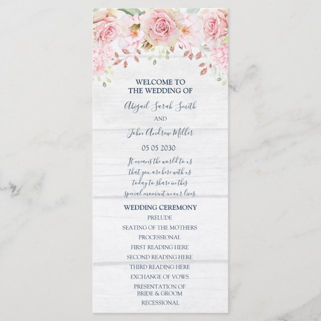 Rustic Pink Floral Spring Wedding Program (Framsida)