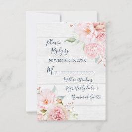 Rustic Pink Floral Spring Wedding Response Card OSA Kort