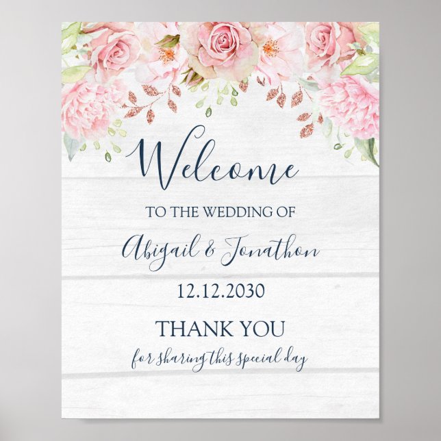 Rustic Pink Floral Spring Wedding Welcome Poster (Framsidan)