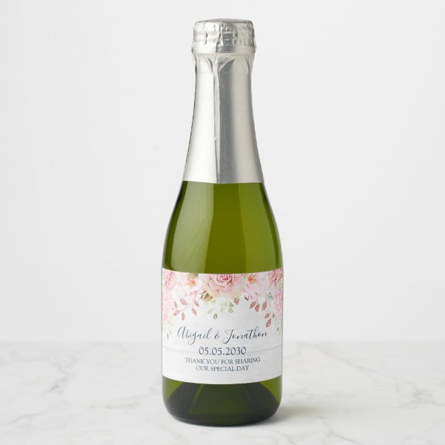 Rustic Pink Floral Spring Wedding Wine Label (Framsida)
