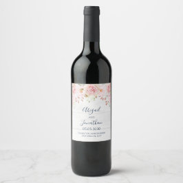 Rustic Pink Floral Spring Wedding Wine Label Vinflaska Etikett