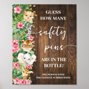 Rustic Pink Safari Hur många säkerhetsnålar Brisad Poster
